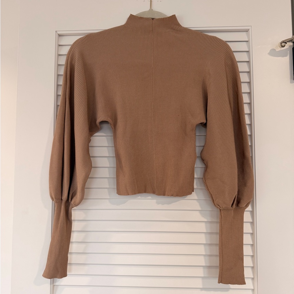 Zara Camel Ribbed Knit Top